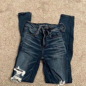 America Eagle Jeans, NE(X)T LEVEL STRETCH, Dark Wash, Hi Rise Jegging, Ripped
